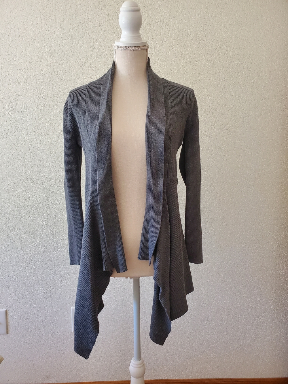 RXB Charcoal Gray Open-Front Draped Cardigan